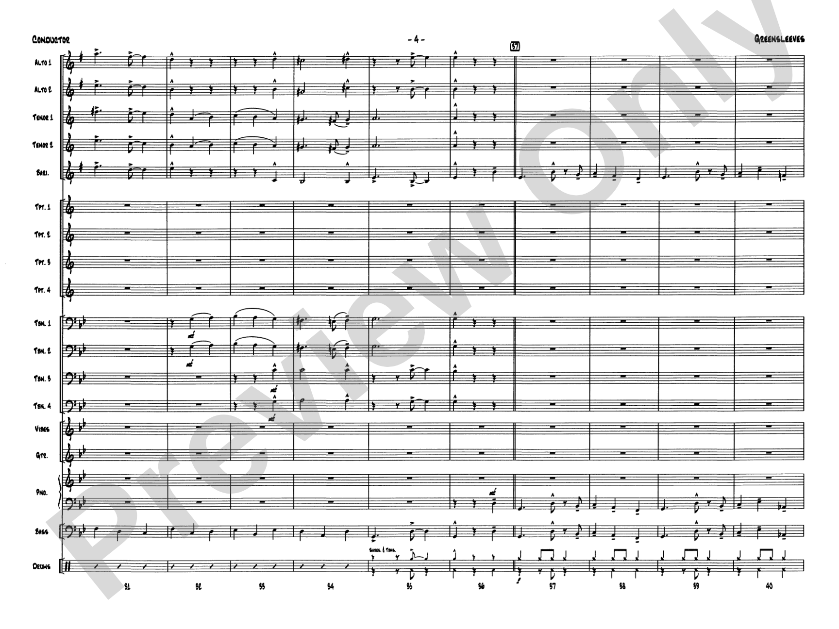 Greensleeves: Jazz Ensemble Conductor Score & Parts