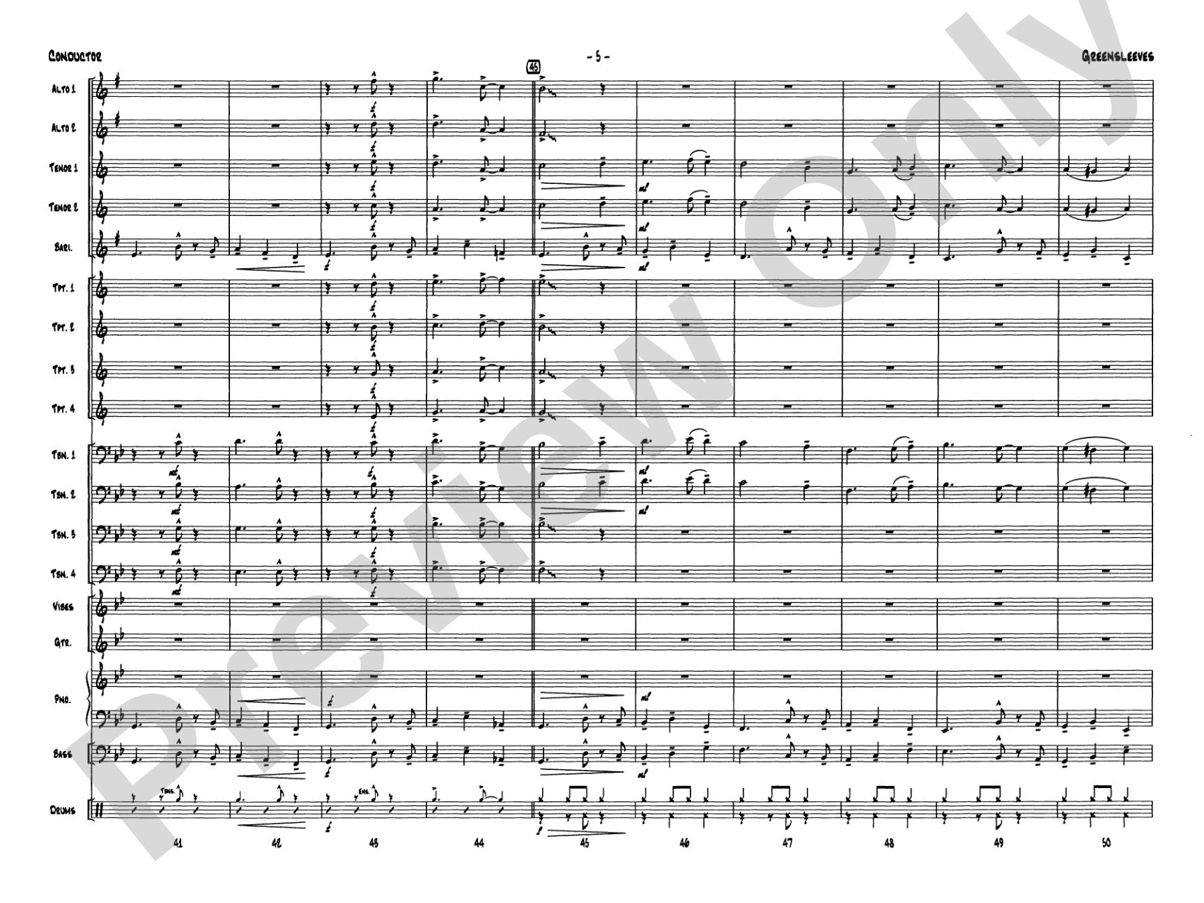 Greensleeves: Jazz Ensemble Conductor Score & Parts