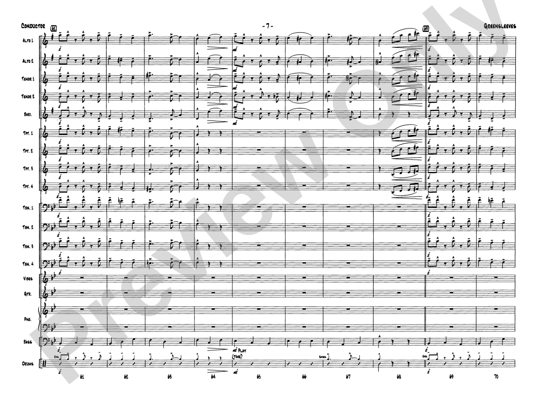 Greensleeves: Jazz Ensemble Conductor Score & Parts