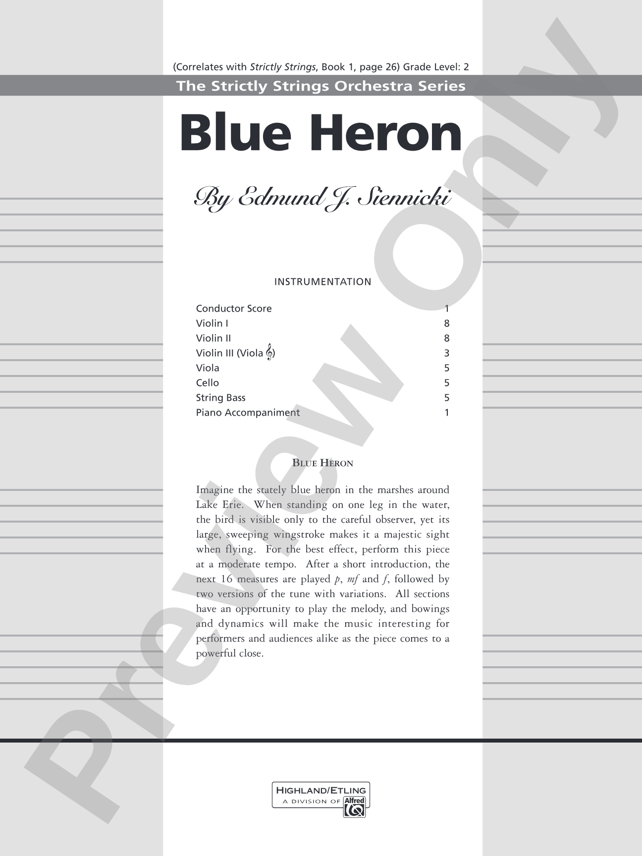 Blue Heron: String Orchestra Conductor Score & Parts