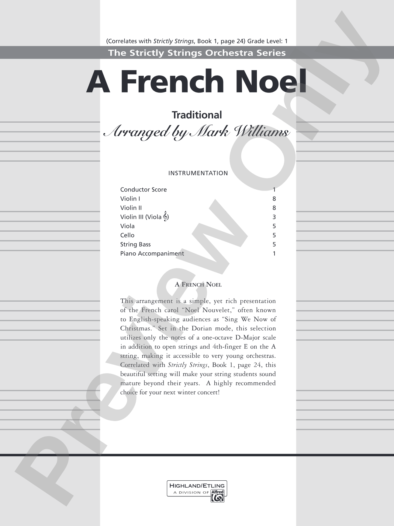 A French Noel: String Orchestra Conductor Score & Parts