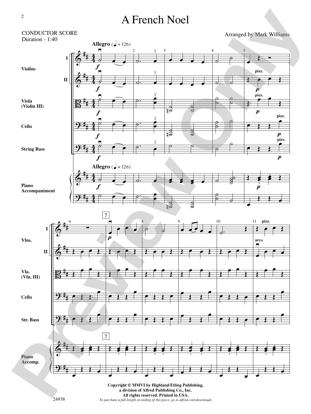 A French Noel: String Orchestra Conductor Score & Parts