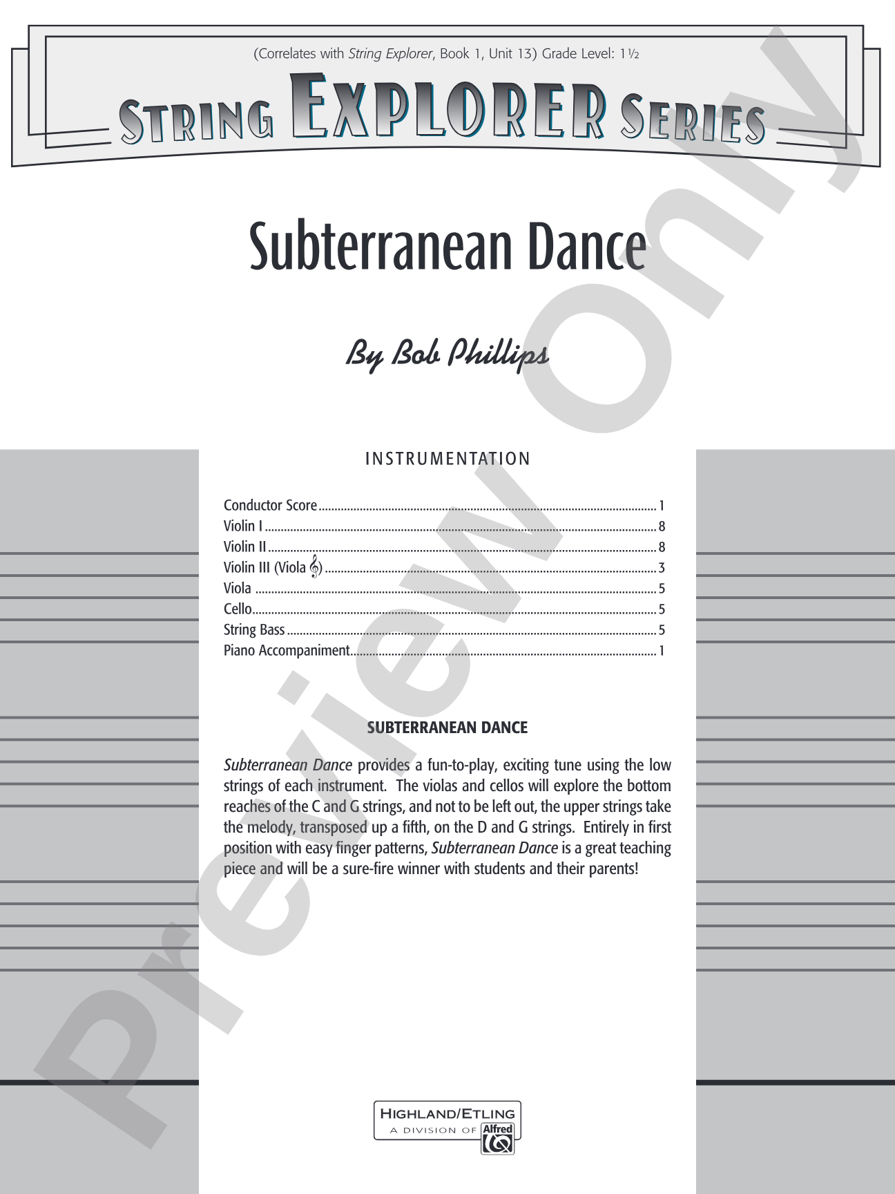 Subterranean Dance: String Orchestra Conductor Score & Parts