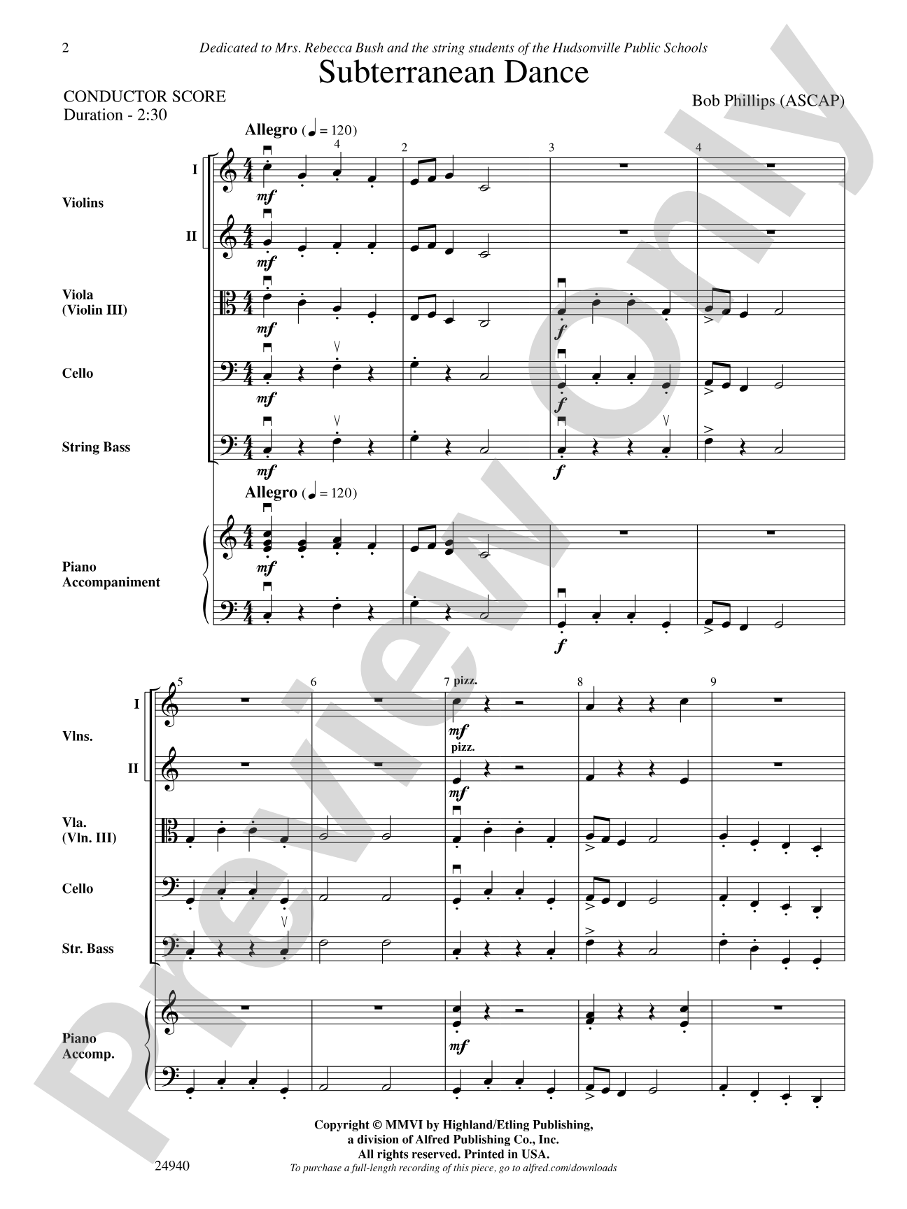 Subterranean Dance: String Orchestra Conductor Score & Parts