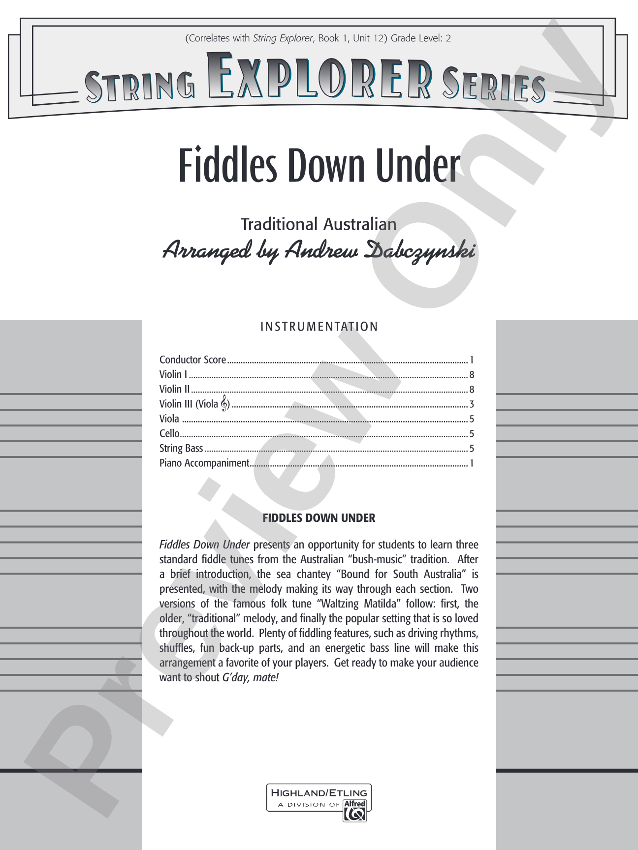 Fiddles Down Under: String Orchestra Conductor Score & Parts