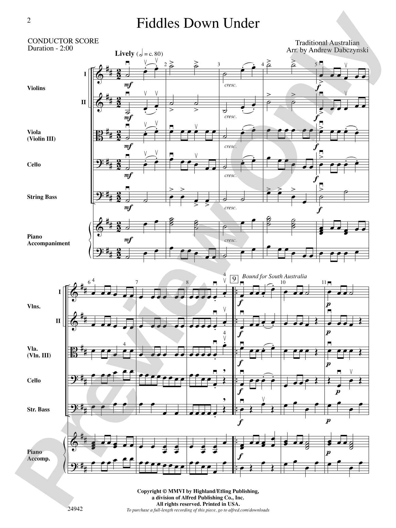 Fiddles Down Under: String Orchestra Conductor Score & Parts