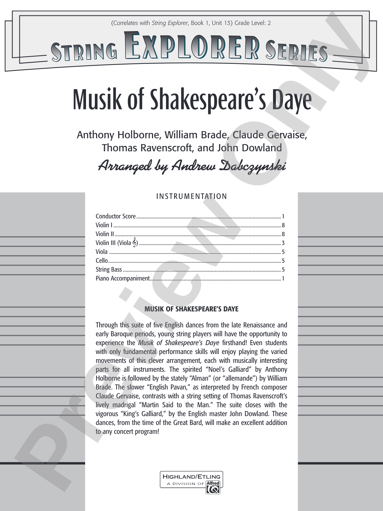 Musik of Shakespeare's Daye: String Orchestra Conductor Score & Parts