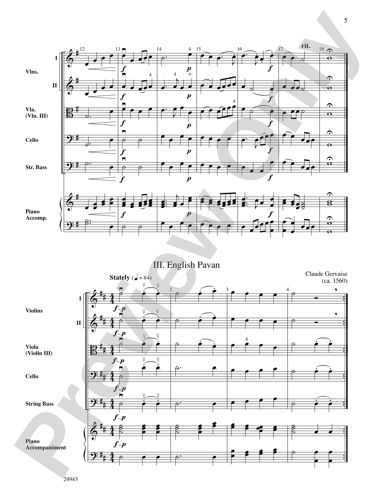 Musik of Shakespeare's Daye: String Orchestra Conductor Score & Parts