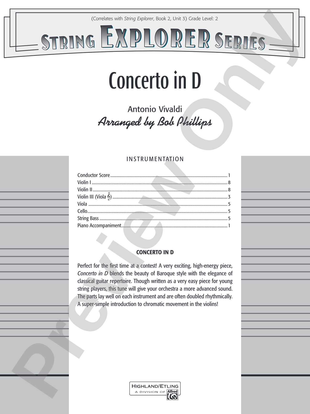 Concerto in D: String Orchestra Conductor Score & Parts