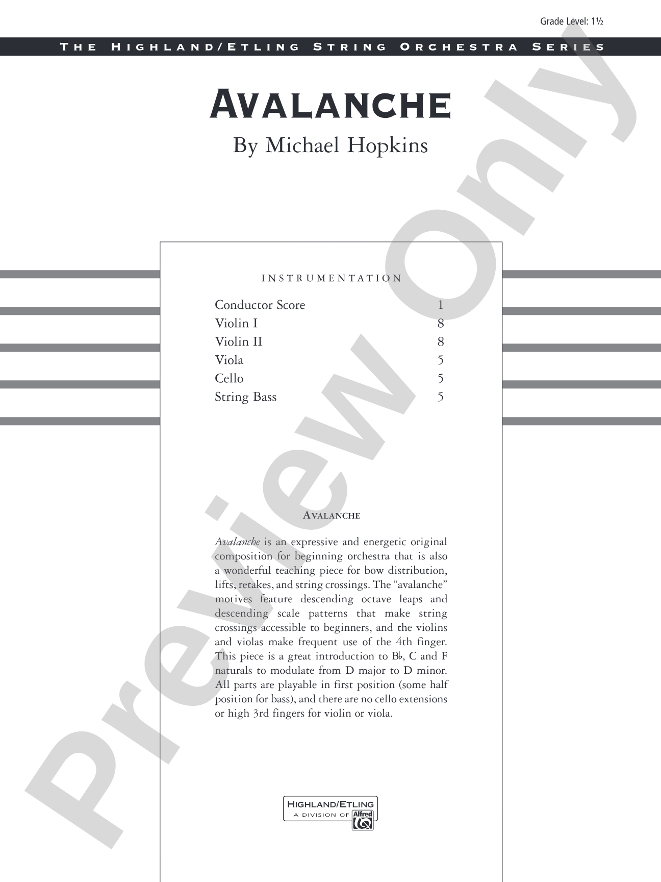Avalanche: String Orchestra Conductor Score & Parts