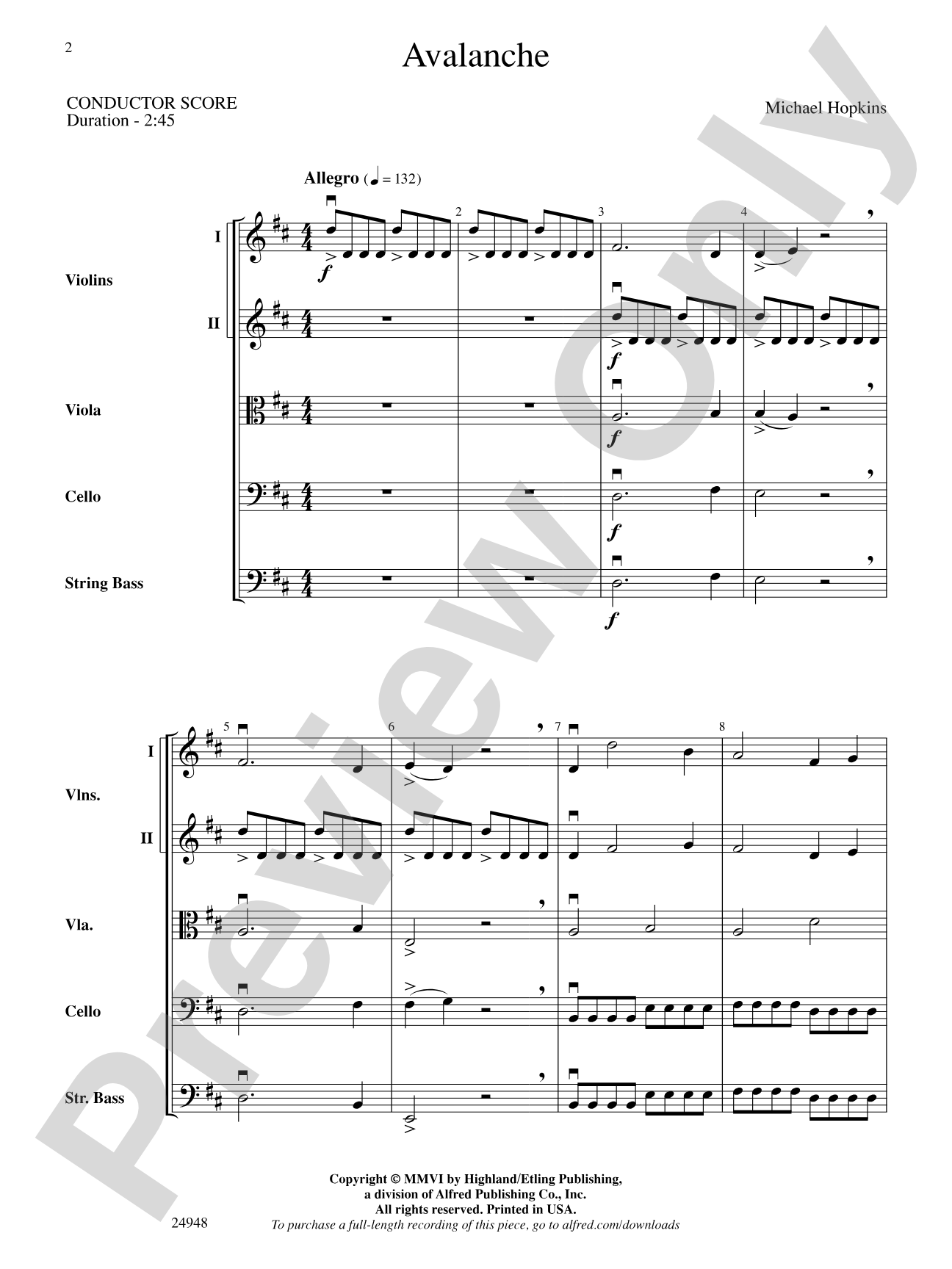 Avalanche: String Orchestra Conductor Score & Parts