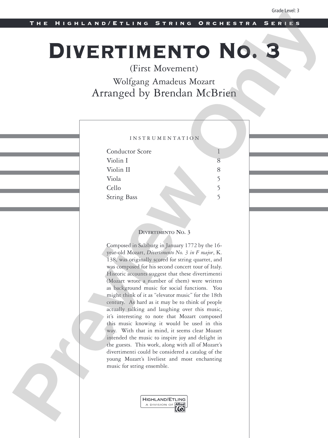 Divertimento No. 3 (1st Movement): String Orchestra Conductor Score & Parts