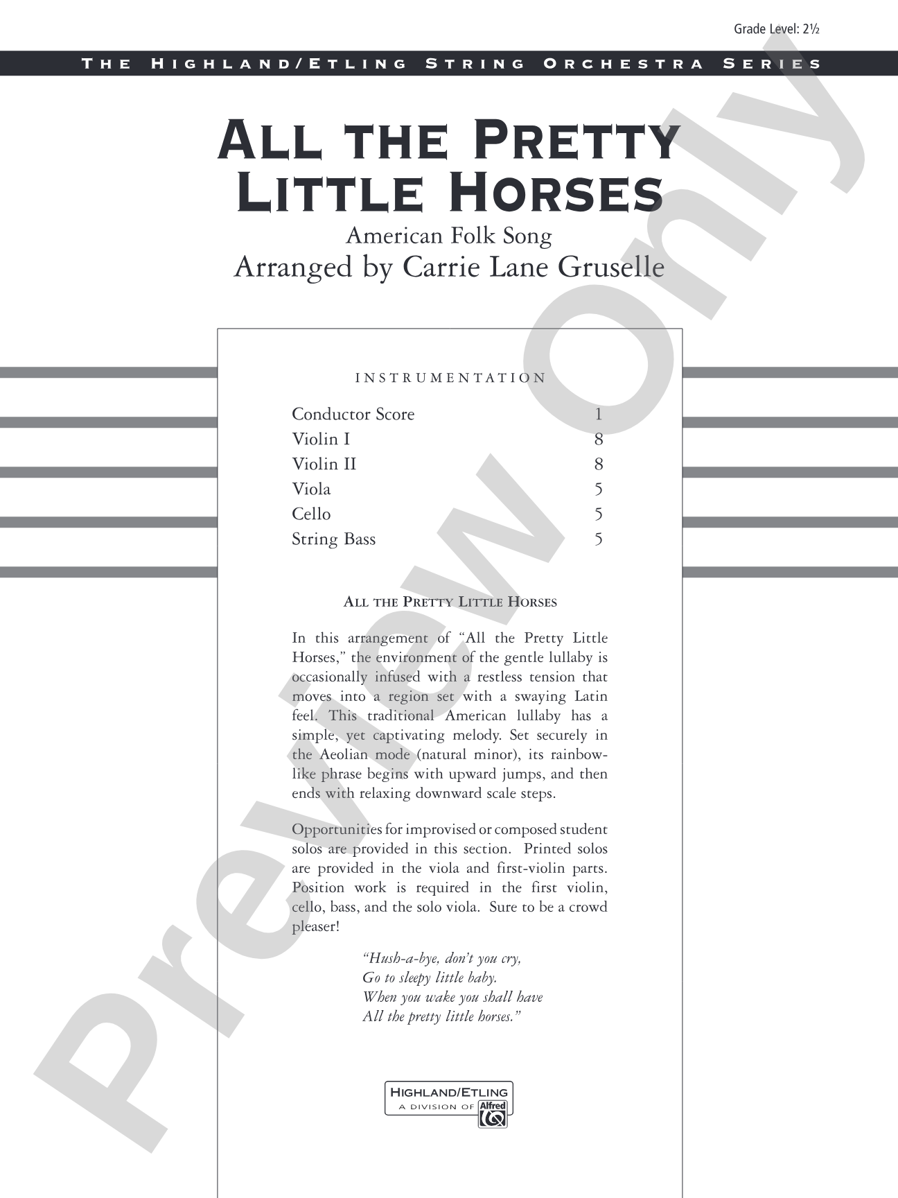 All the Pretty Little Horses: String Orchestra Conductor Score & Parts