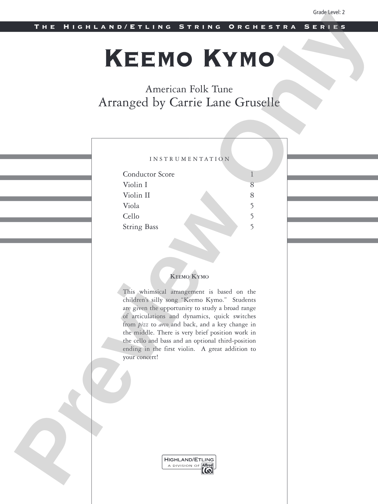 Keemo Kymo: String Orchestra Conductor Score & Parts