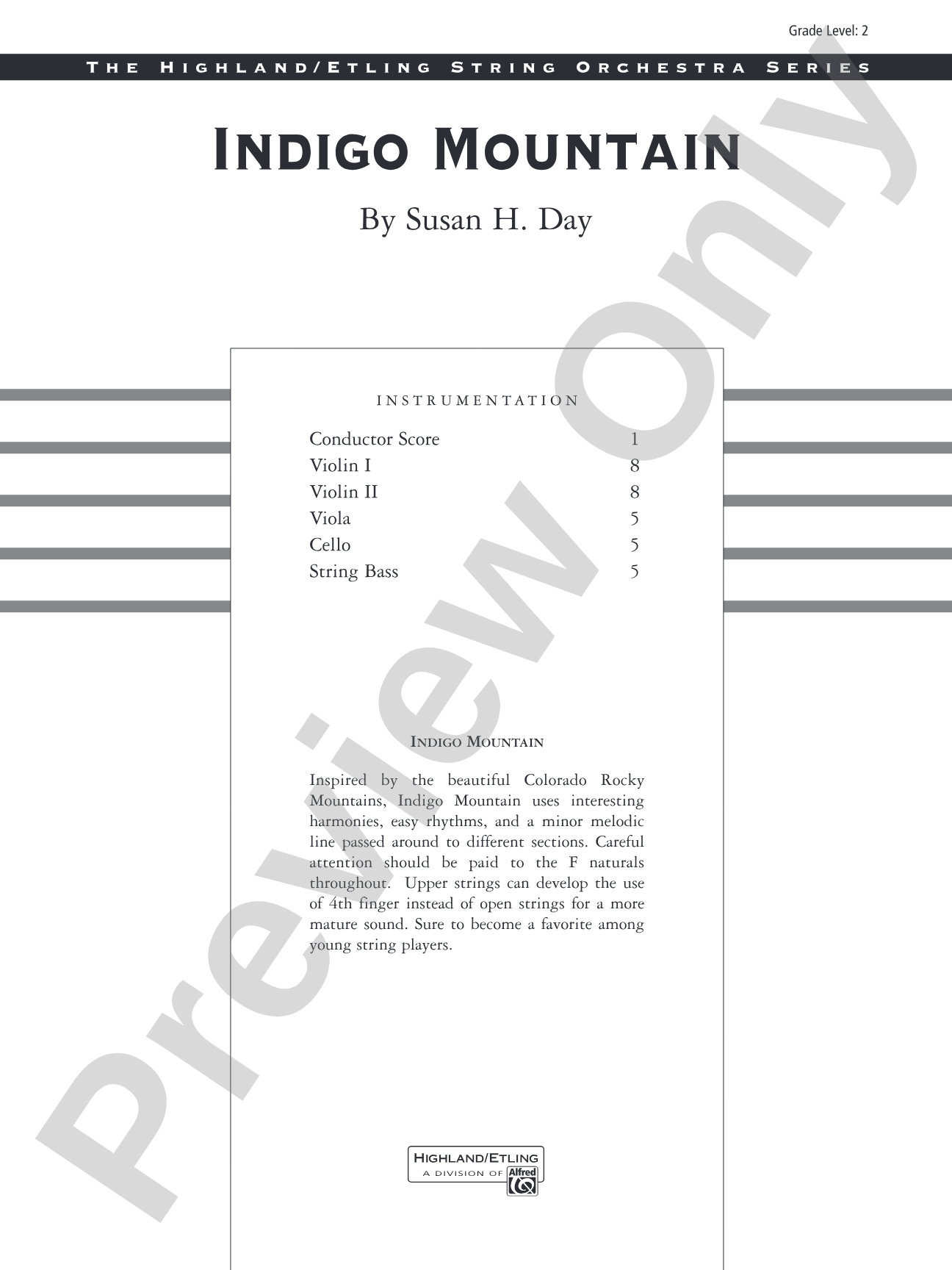 Indigo Mountain: String Orchestra Conductor Score & Parts