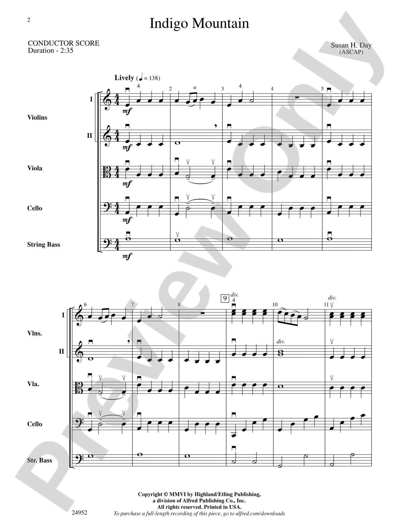 Indigo Mountain: String Orchestra Conductor Score & Parts