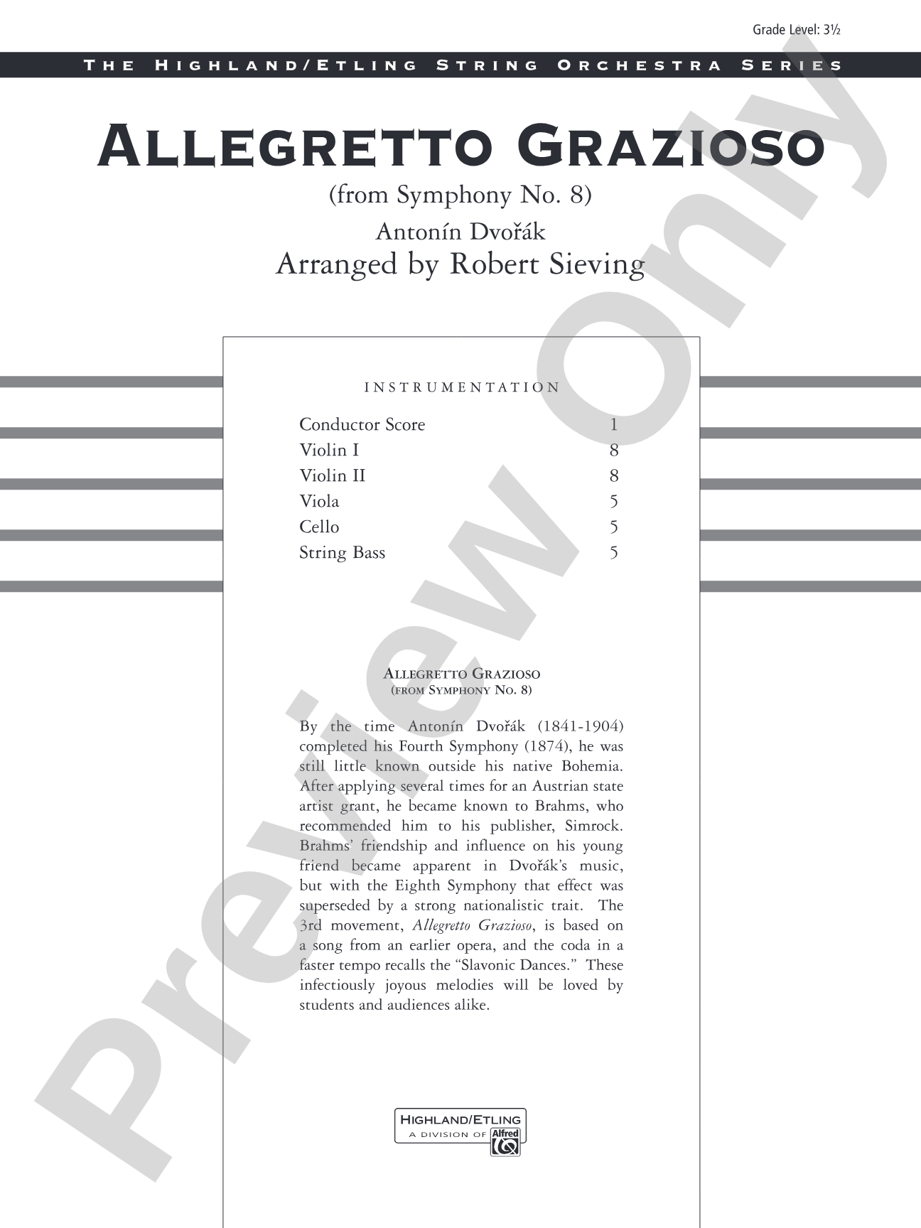 Allegretto Grazioso (from Symphony No. 8): String Orchestra Conductor Score & Parts