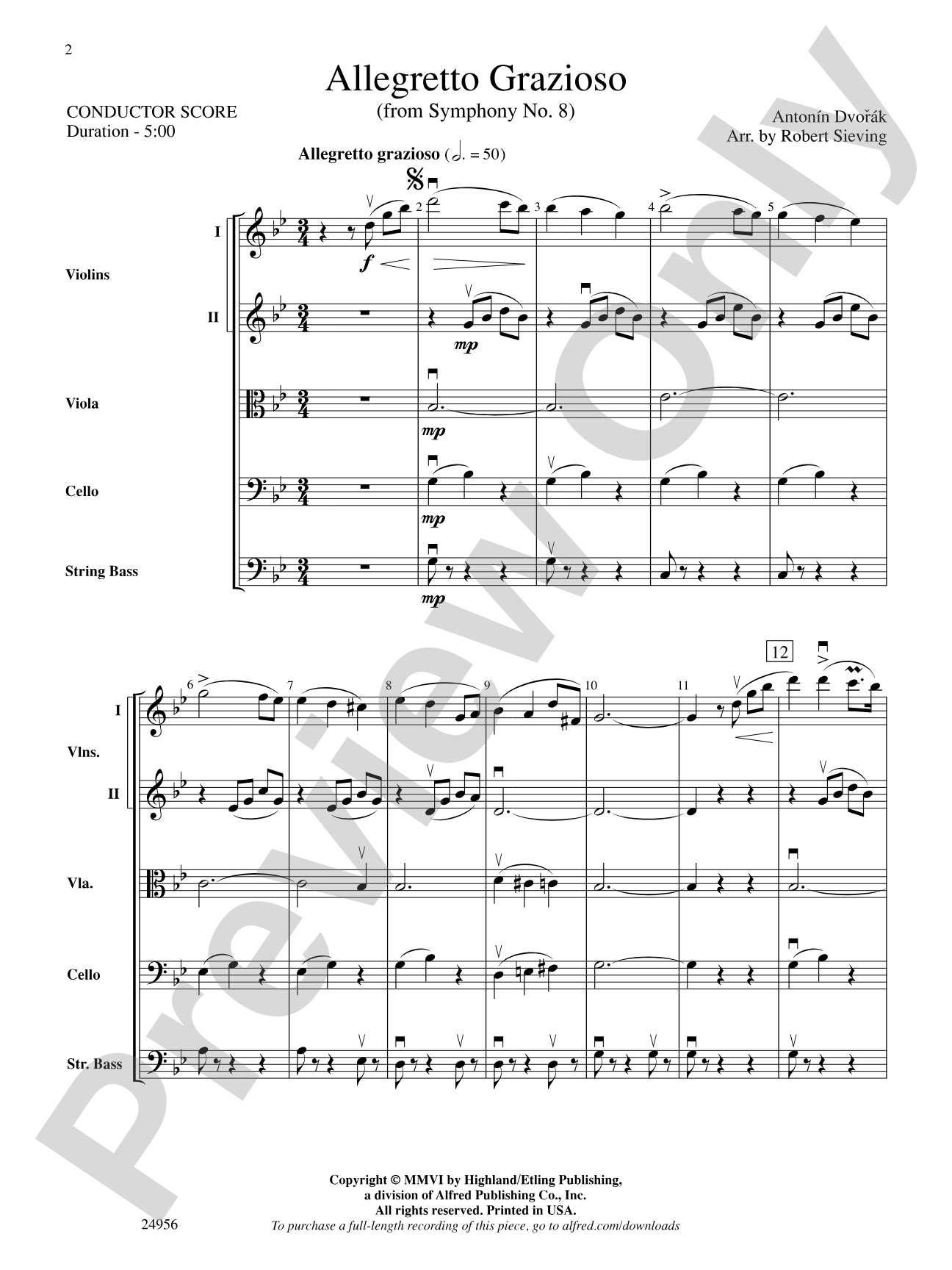 Allegretto Grazioso (from Symphony No. 8): String Orchestra Conductor Score & Parts