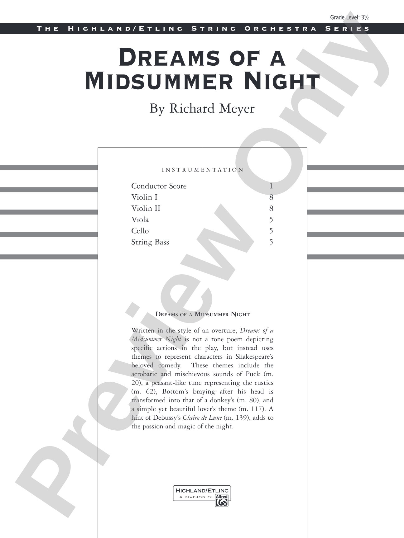Dreams of a Midsummer Night: String Orchestra Conductor Score & Parts