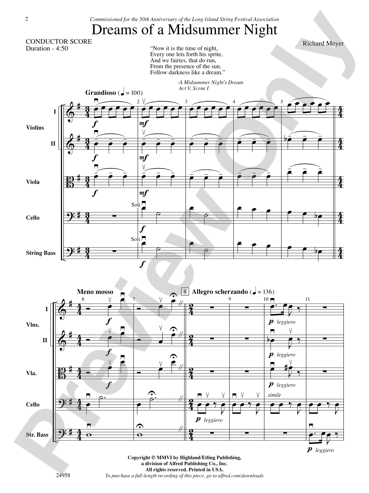 Dreams of a Midsummer Night: String Orchestra Conductor Score & Parts
