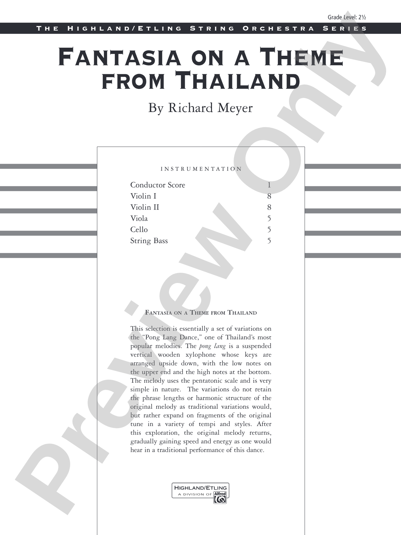 Fantasia on a Theme from Thailand: String Orchestra Conductor Score & Parts