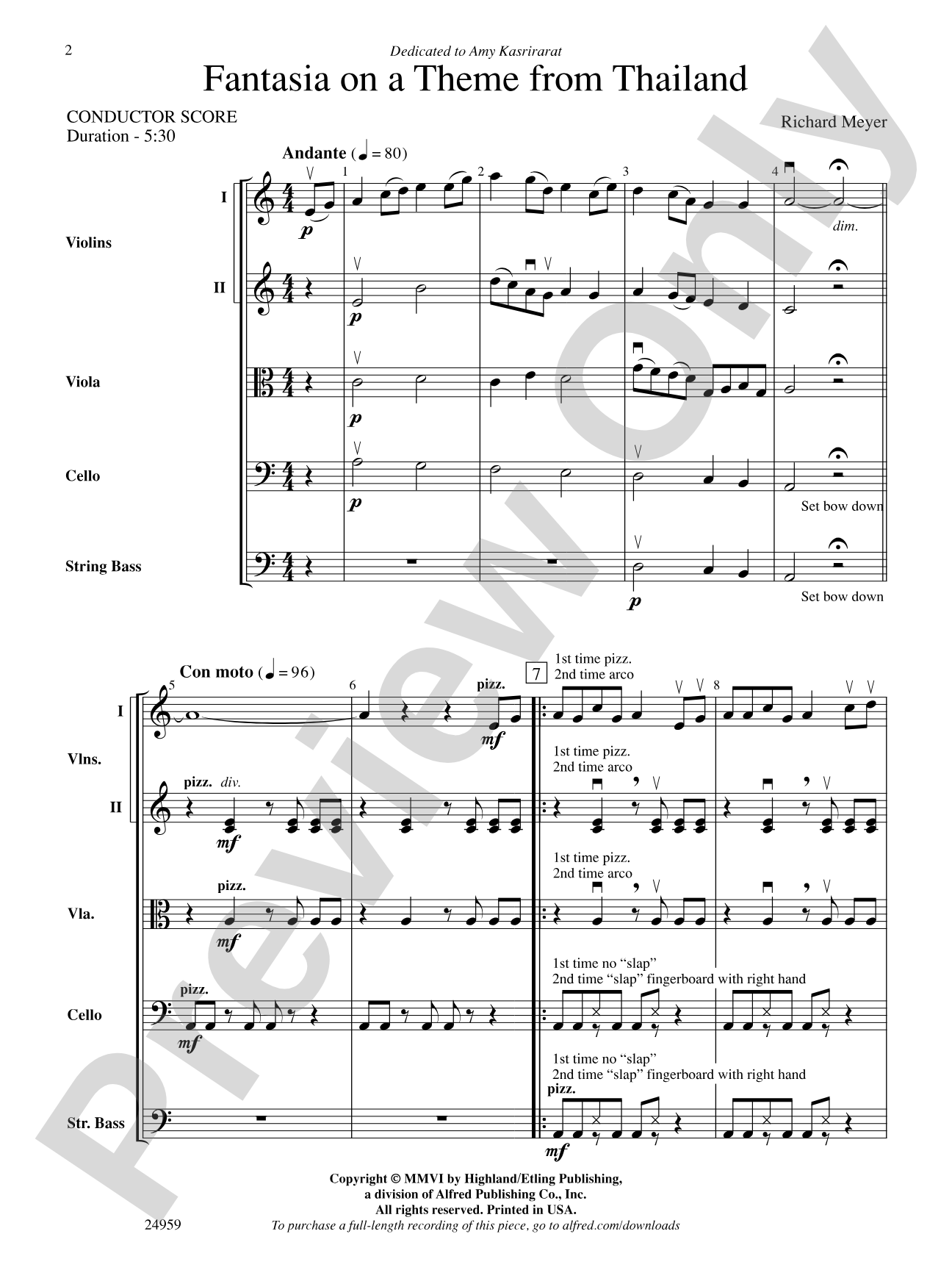 Fantasia on a Theme from Thailand: String Orchestra Conductor Score & Parts