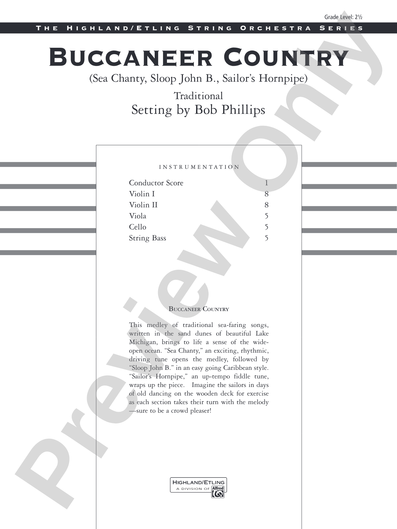 Buccaneer Country: String Orchestra Conductor Score & Parts