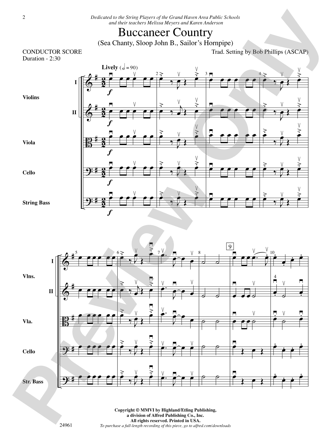 Buccaneer Country: String Orchestra Conductor Score & Parts