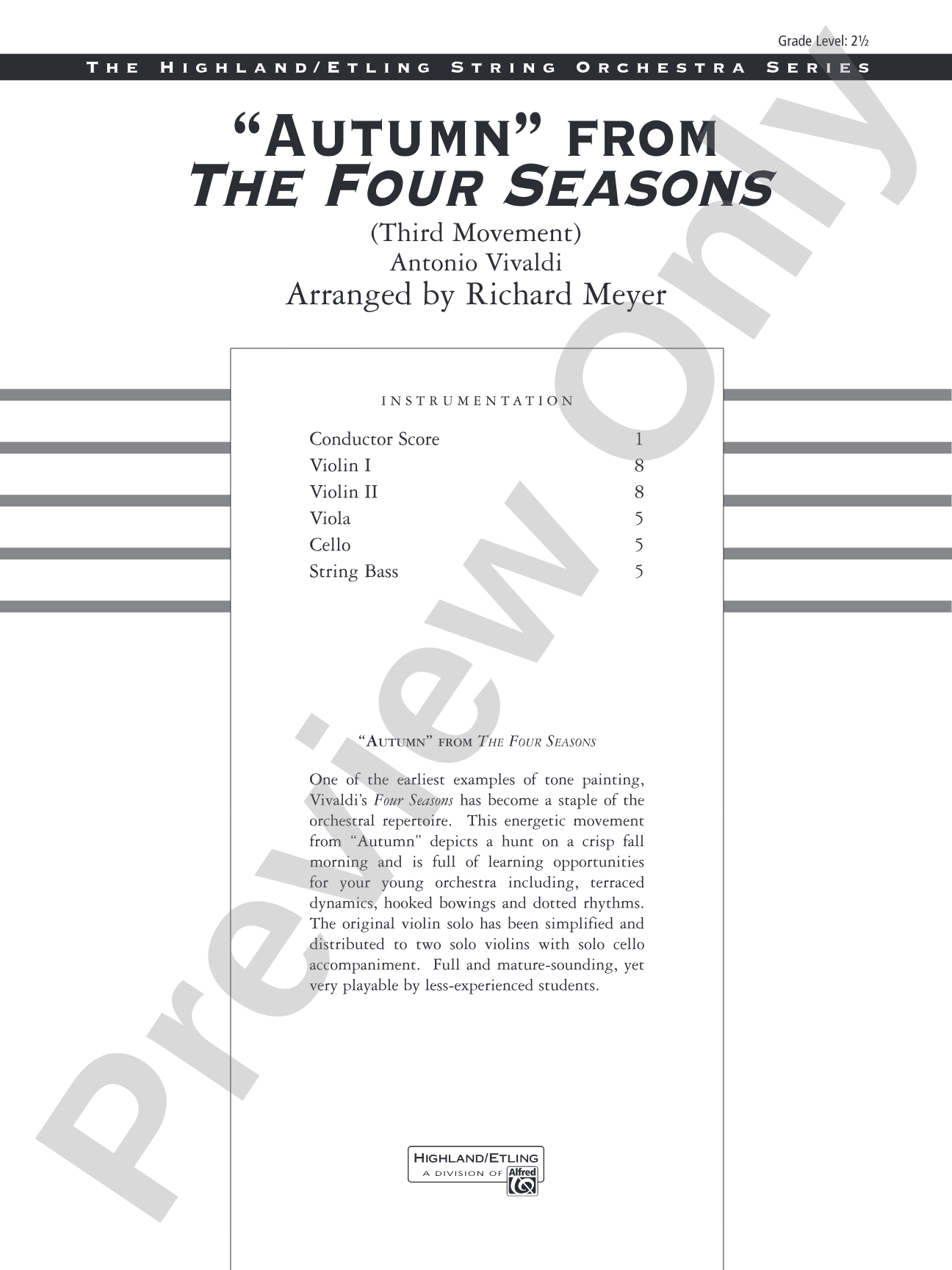 "Autumn" from The Four Seasons: String Orchestra Conductor Score & Parts