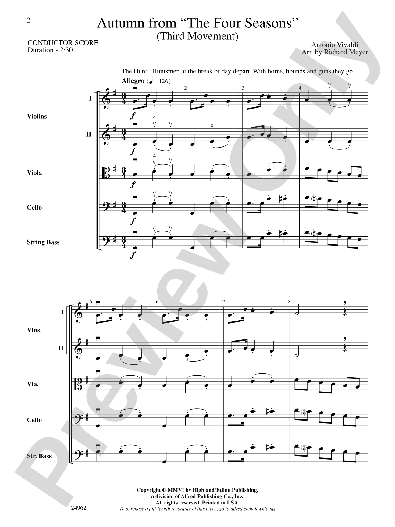 "Autumn" from The Four Seasons: String Orchestra Conductor Score & Parts