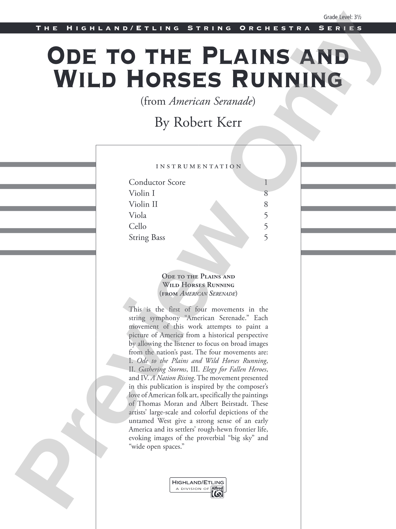 Ode to the Plains and Wild Horses Running (from American Serenade): Score