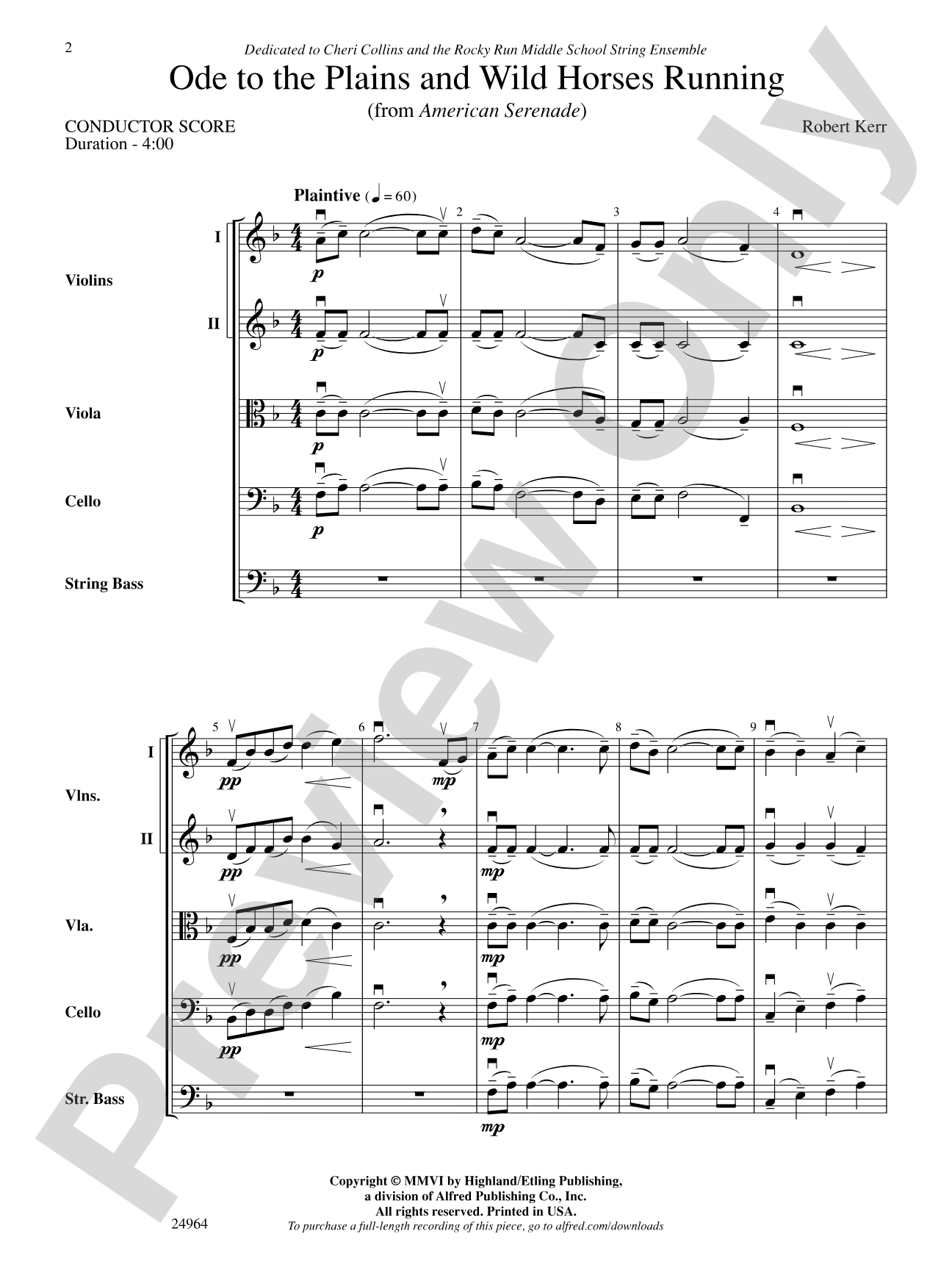 Ode to the Plains and Wild Horses Running (from American Serenade): Score