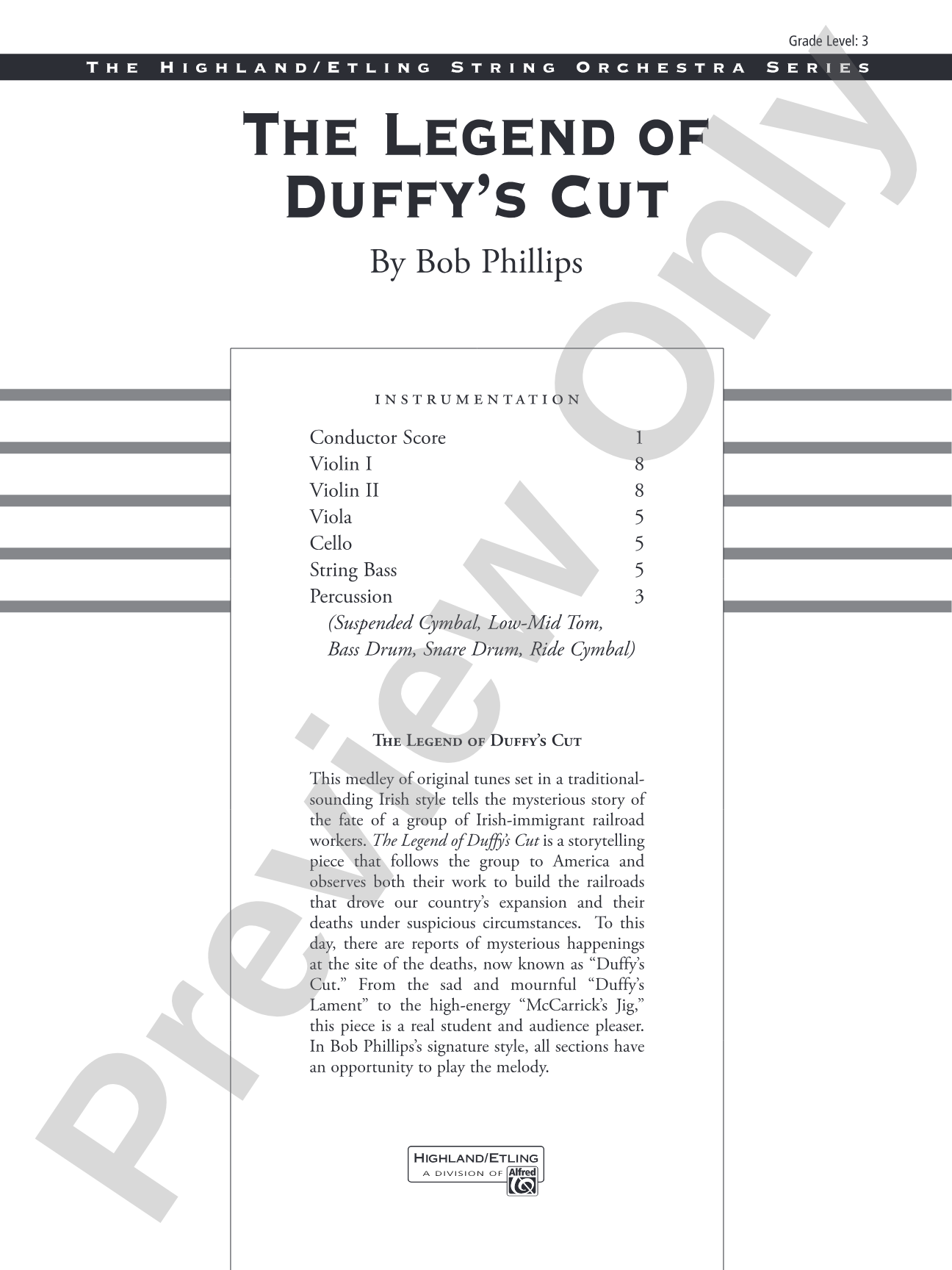 The Legend of Duffy's Cut: String Orchestra Conductor Score & Parts