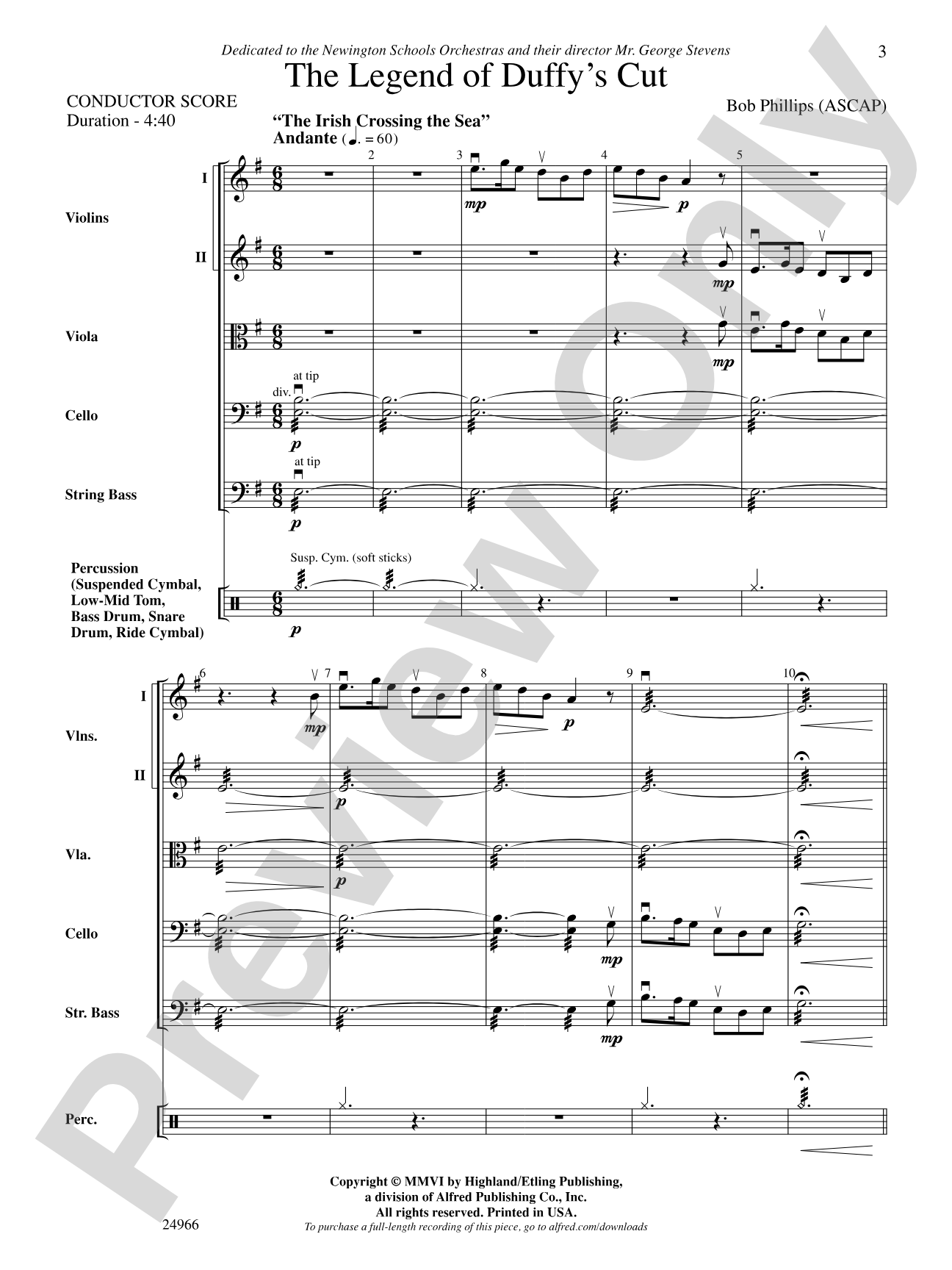 The Legend of Duffy's Cut: String Orchestra Conductor Score & Parts