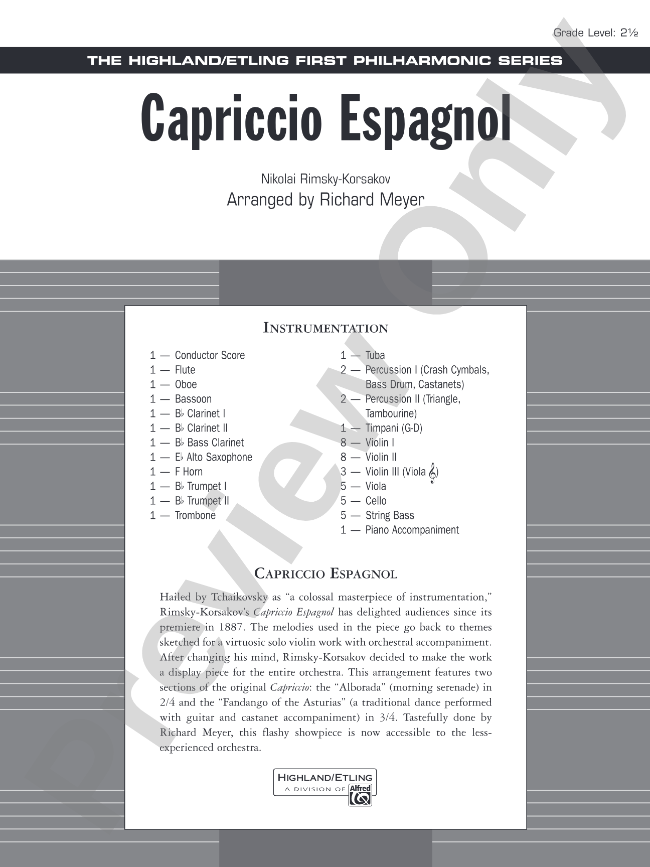 Capriccio Espagnol: Full Orchestra Conductor Score & Parts