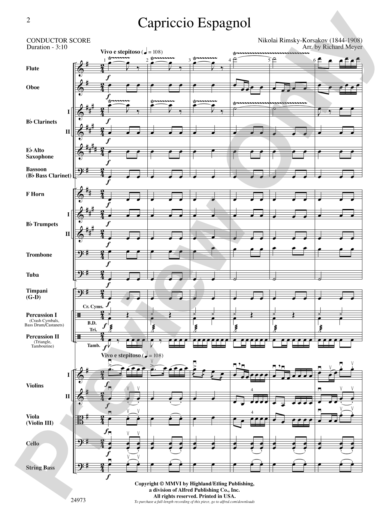 Capriccio Espagnol: Full Orchestra Conductor Score & Parts
