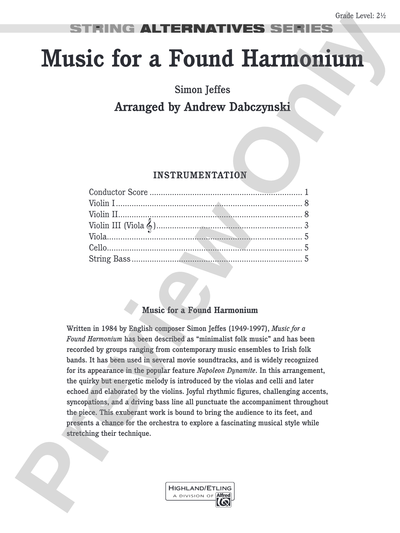 Music for a Found Harmonium: String Orchestra Conductor Score & Parts