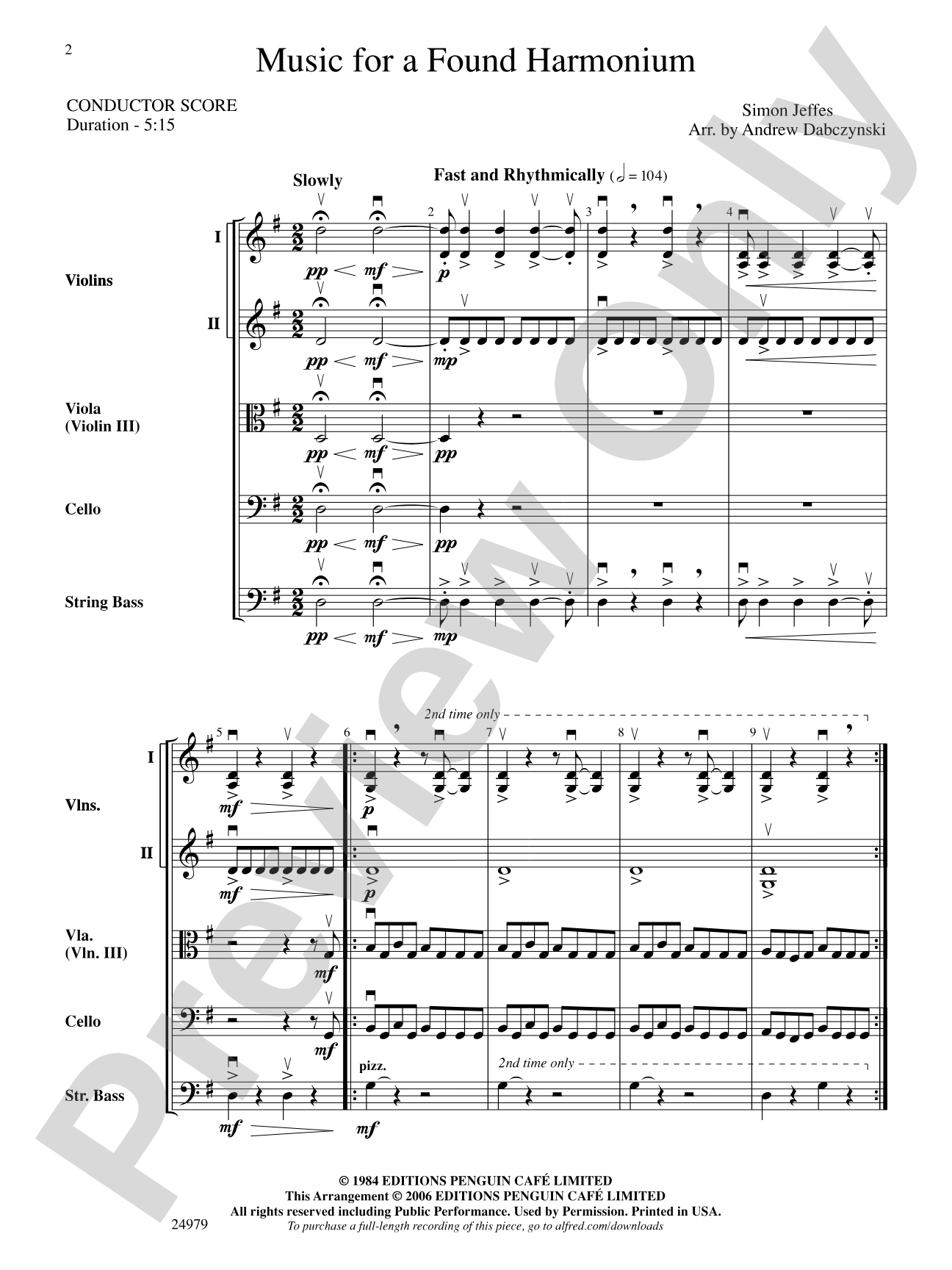 Music for a Found Harmonium: String Orchestra Conductor Score & Parts