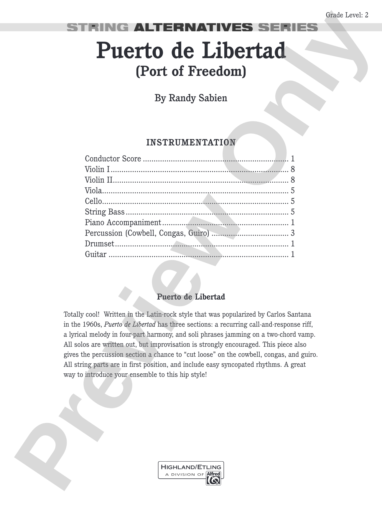 Puerto de Libertad (Port of Freedom): String Orchestra Conductor Score & Parts