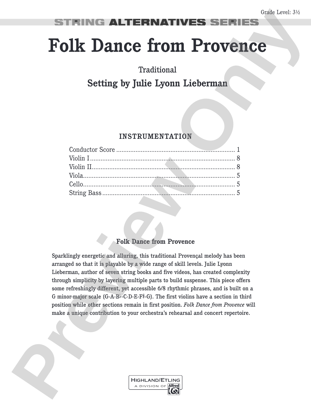 Folk Dance from Provence: String Orchestra Conductor Score & Parts