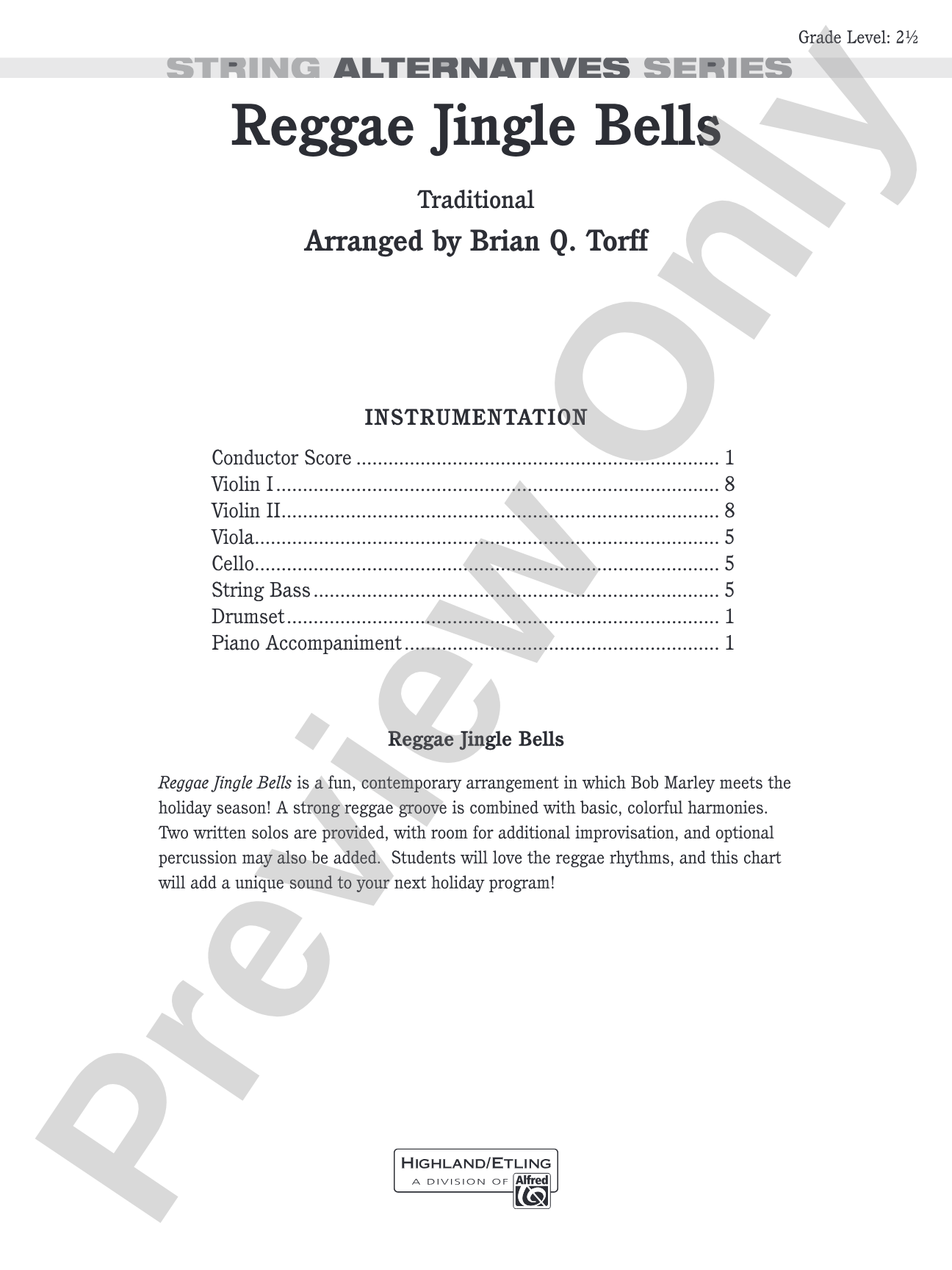 Reggae Jingle Bells: String Orchestra Conductor Score & Parts