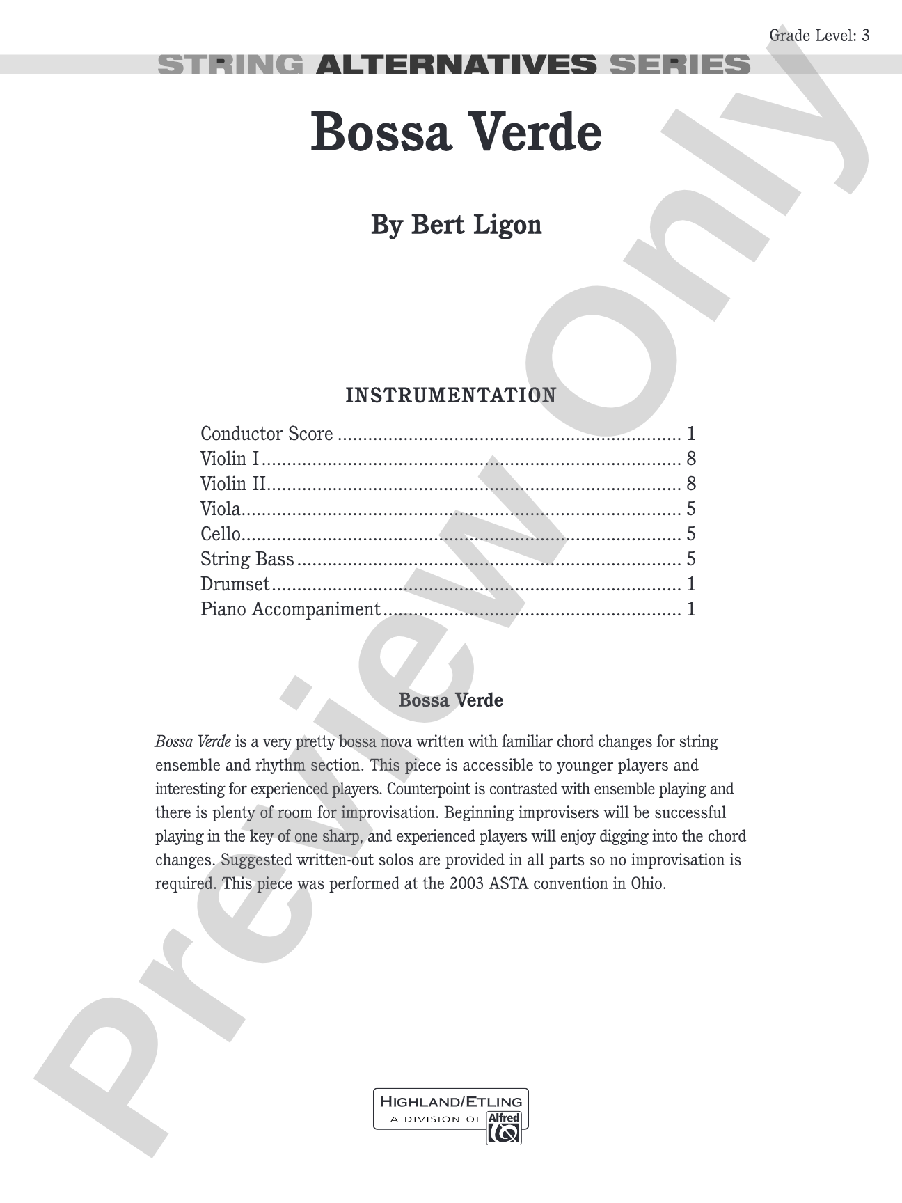 Bossa Verde: String Orchestra Conductor Score & Parts