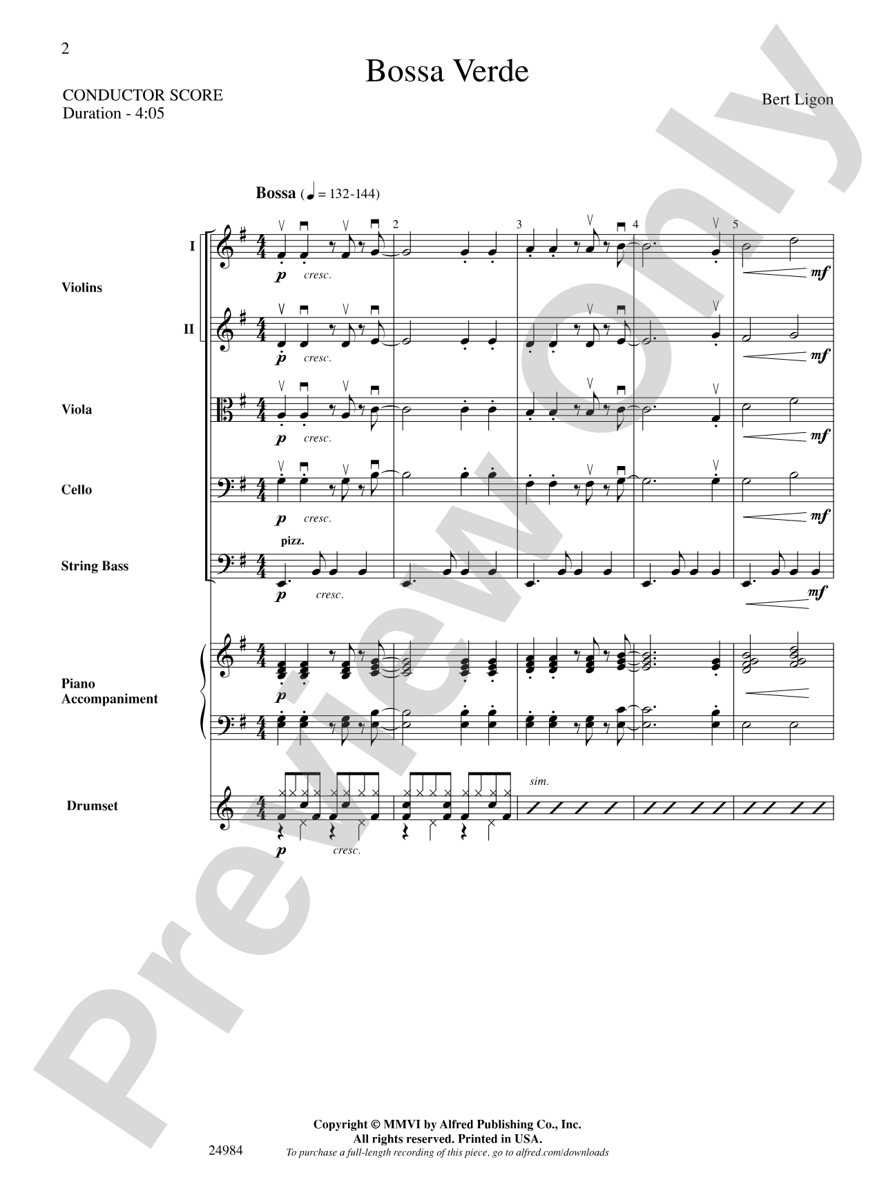 Bossa Verde: String Orchestra Conductor Score & Parts