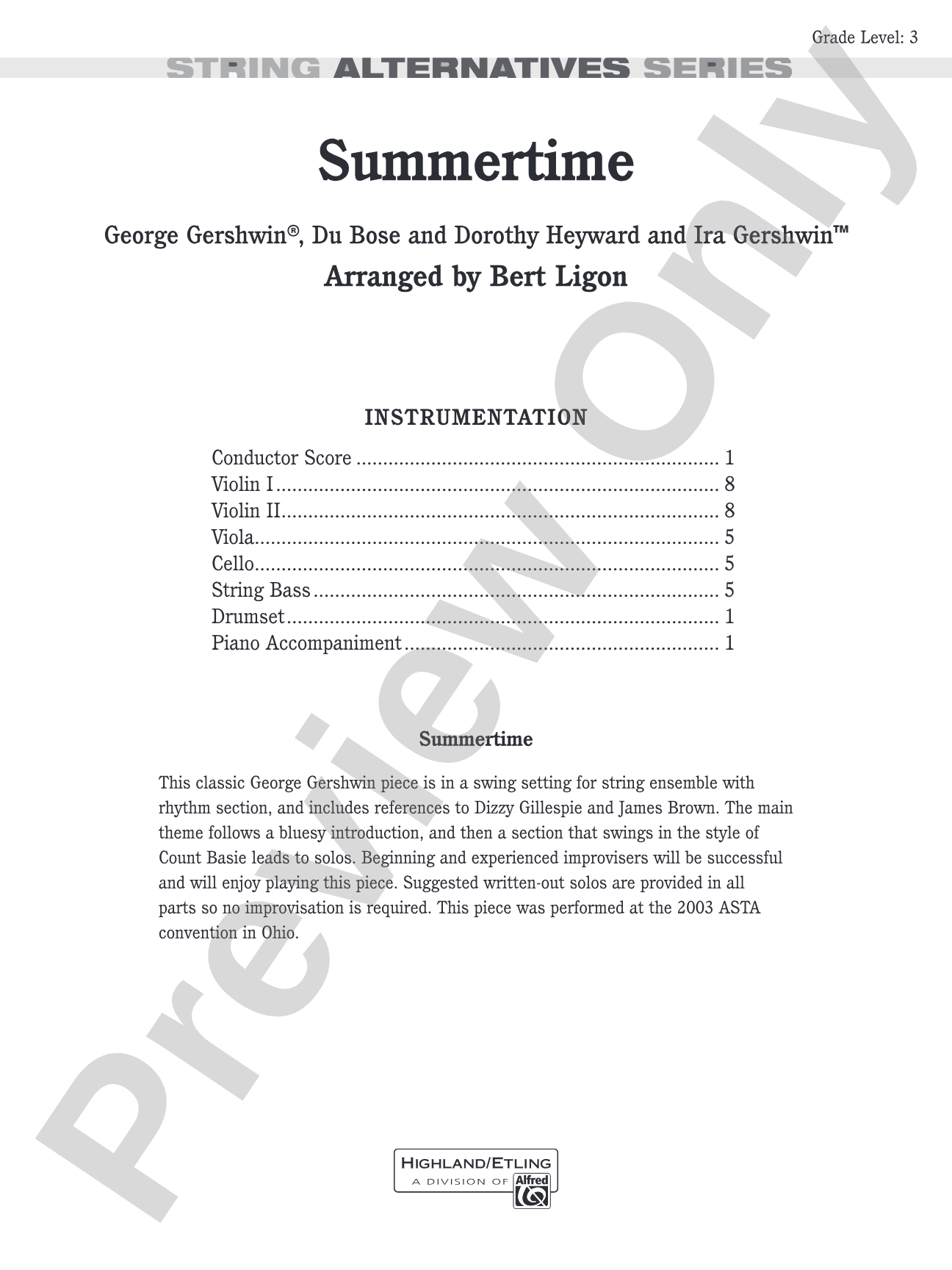 Summertime: String Orchestra Conductor Score & Parts