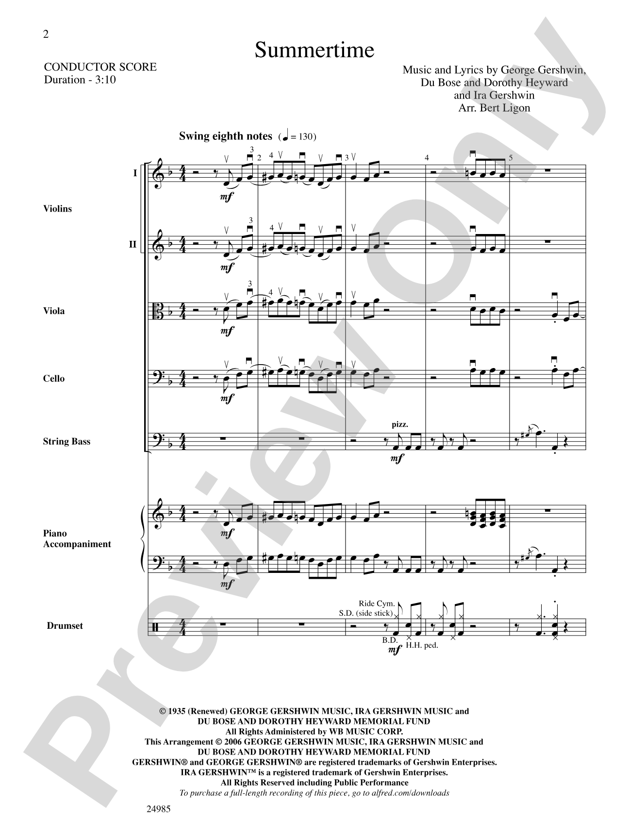 Summertime: String Orchestra Conductor Score & Parts