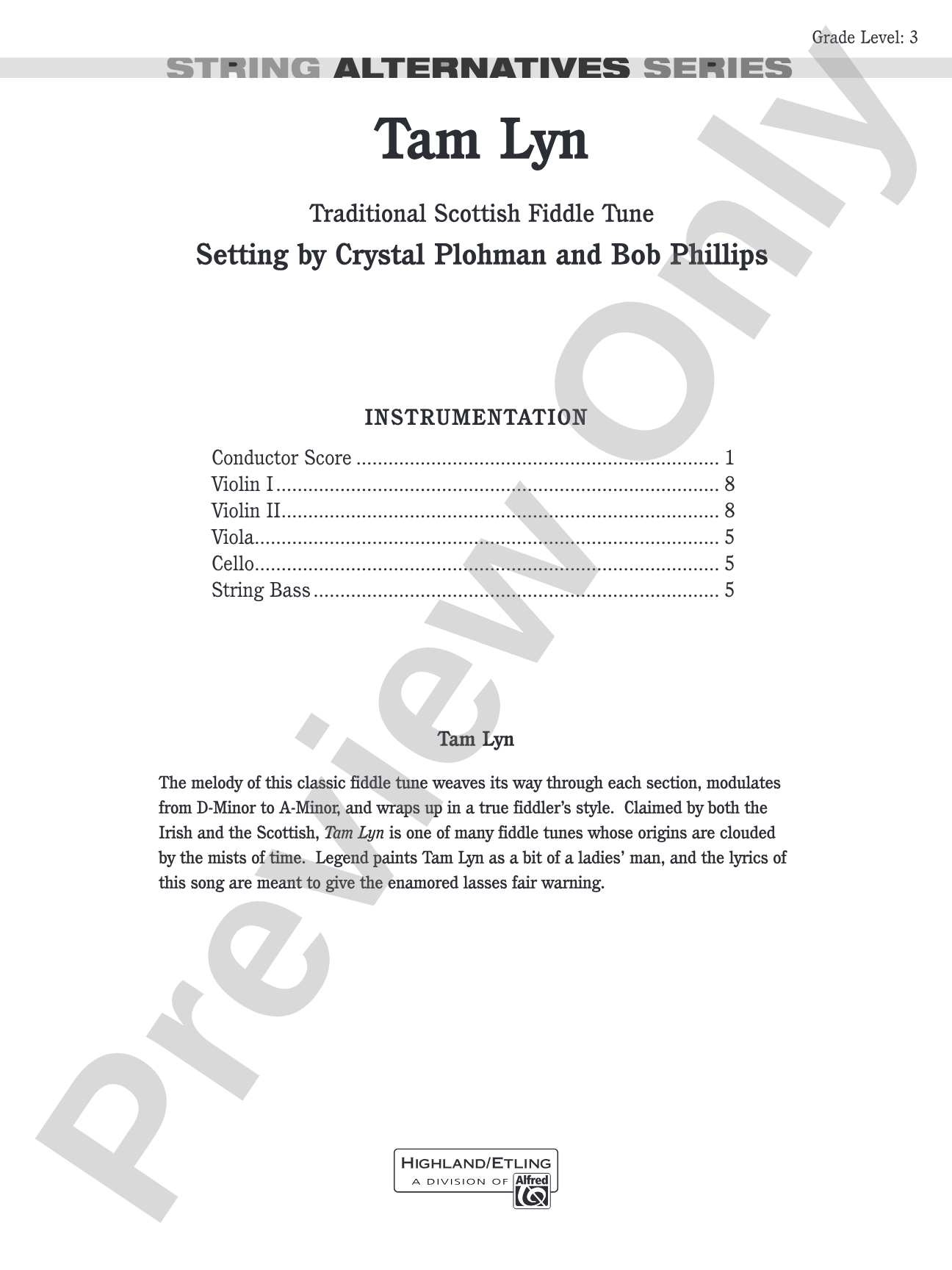 Tam Lyn: String Orchestra Conductor Score & Parts