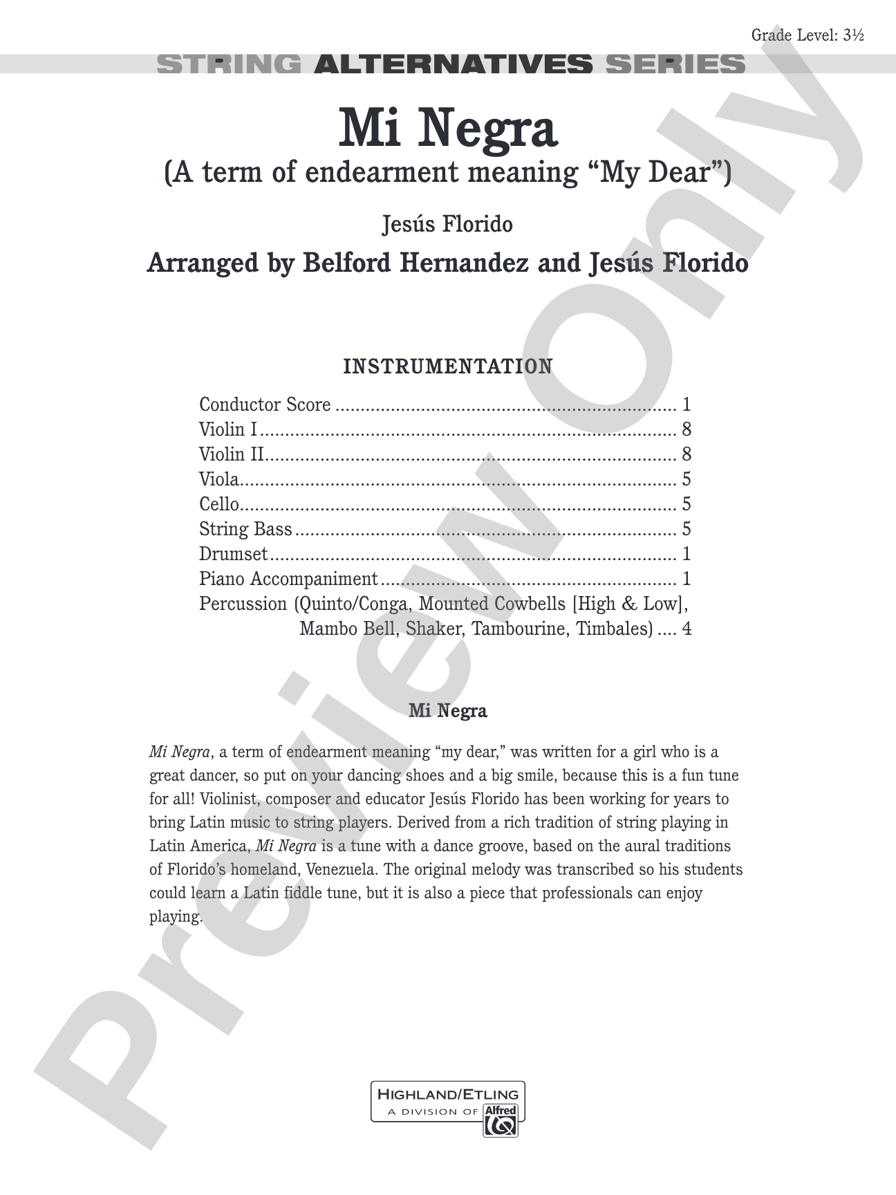 Mi Negra (My Dear): String Orchestra Conductor Score & Parts