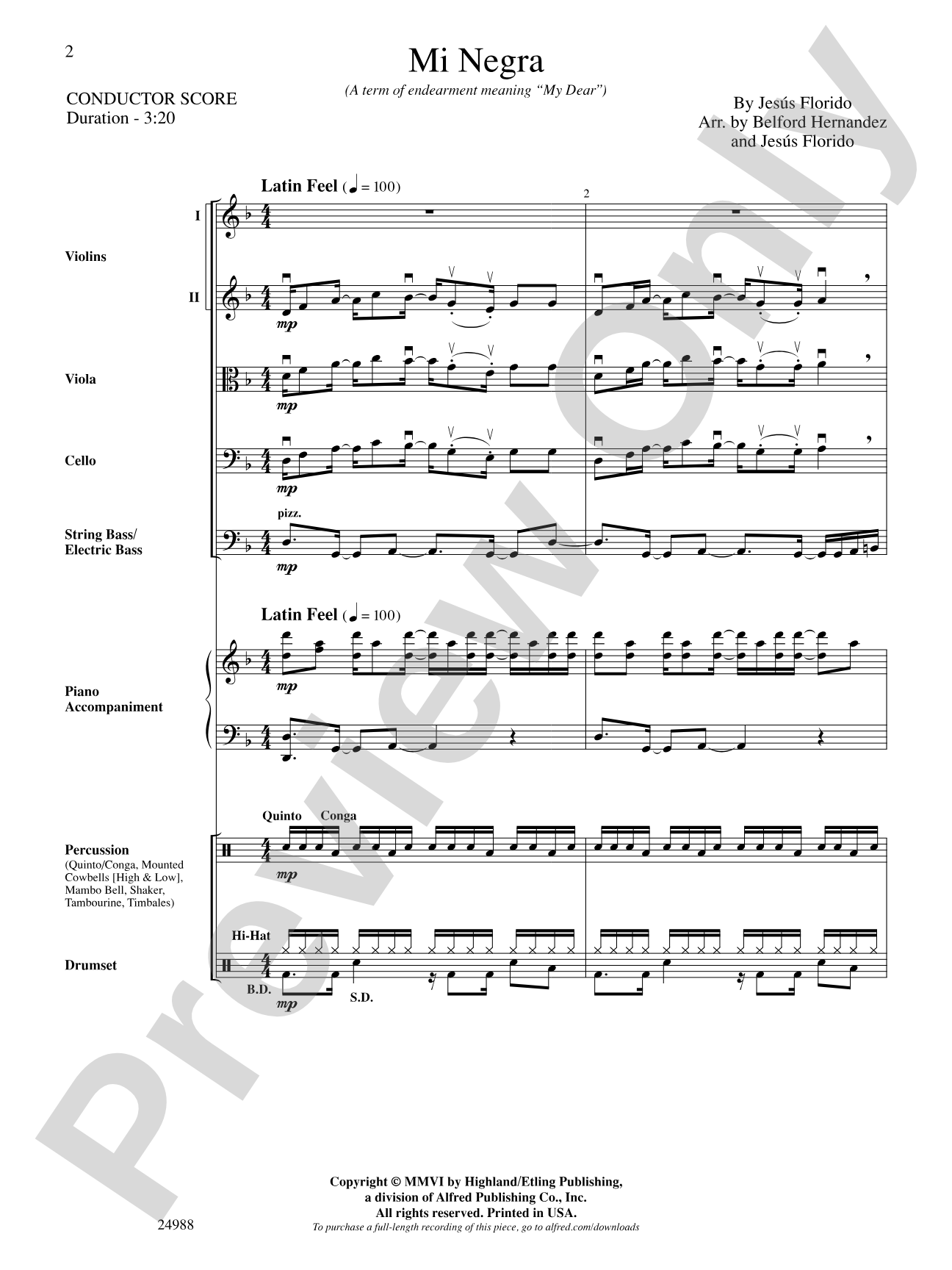 Mi Negra (My Dear): String Orchestra Conductor Score & Parts