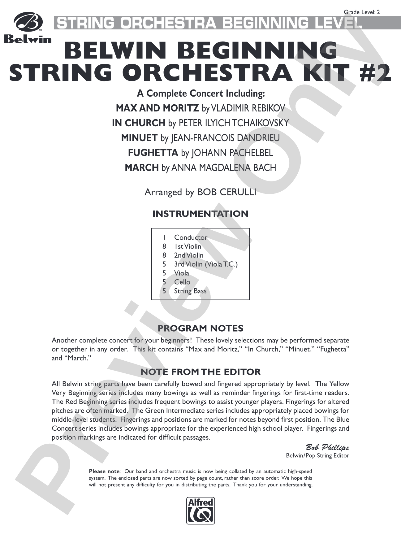 Belwin Beginning String Orchestra Kit #2: String Orchestra Conductor Score & Parts