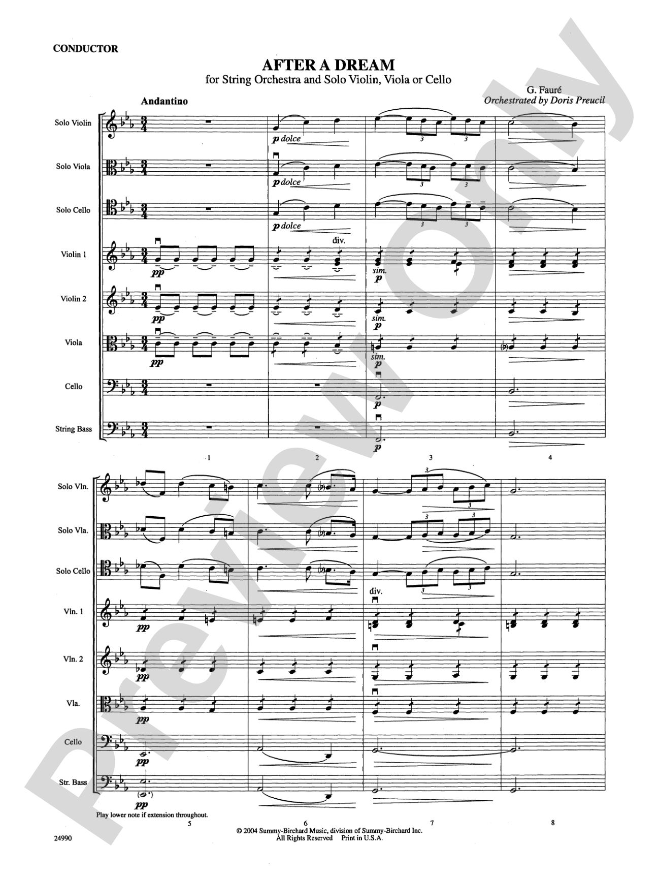 After a Dream: String Orchestra Conductor Score & Parts